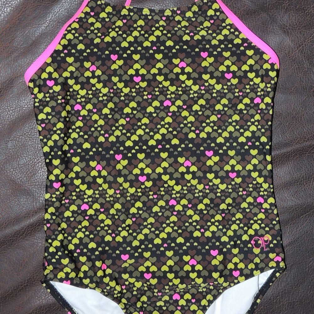 OP - Girl's Swimsuit - One Piece with Camouflaged Hearts Design